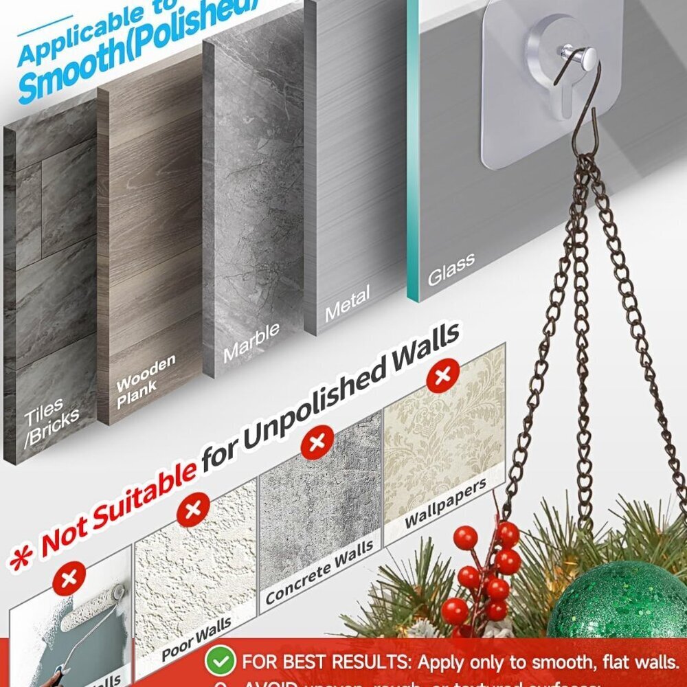 Adhesive Hooks for Wall13lb Max, Wall Hangers Without Nails for Photos Frames, U - Picture 4 of 9